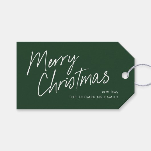 Groen Modern Eenvoudig Script Vrolijk Kerstfeest Cadeaulabel (Voorkant (Horizontaal))