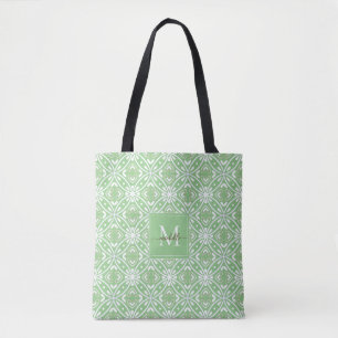 Groen Modern Geometrisch Batikpatroon Monogram Draagtas