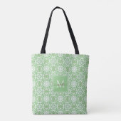 Groen Modern Geometrisch Batikpatroon Monogram Draagtas (Achterkant)