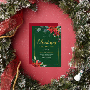 Groen Modern Geometrisch Kerstfeest Goud Folie Uitnodiging