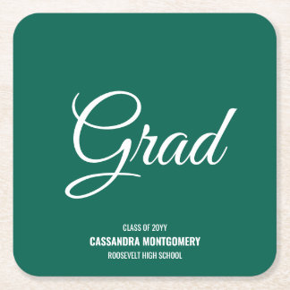 Groen Modern Graduation Party Vierkante Kartonnen Onderzetter