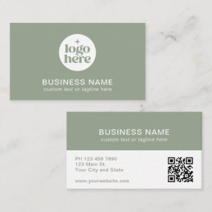 Groen Modern Logo QR Code Zakelijke Kaart Visitekaartje