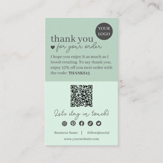 Groen Modern Script QR-code, dank u Visitekaartje (Achterkant)