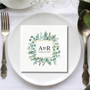 Groen Moderne Monogram Minimalistische Trouwdag Servet
