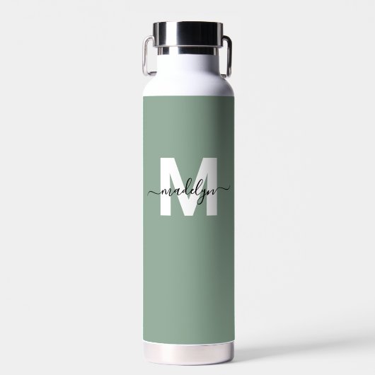 Groen Moderne Naam Monogram Waterfles (Voorkant)