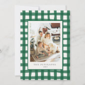 Groen Moderne Retro Plaid Familiefoto Xmas Feestdagenkaart (Voorkant)