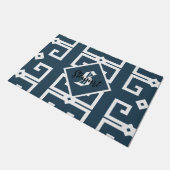 Groen monogram in moderne stijl blauw en wit deurmat (Schuin)