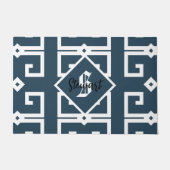 Groen monogram in moderne stijl blauw en wit deurmat (Voorkant)