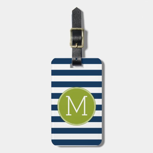 Groen monogram marinespion en witte stripper bagagelabel (Voorkant verticaal)