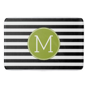 Groen monogram zwart-wit met strips badmat