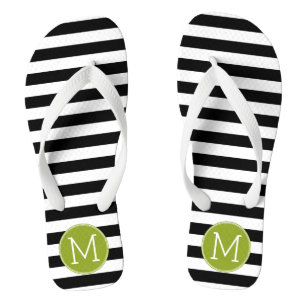 Groen monogram zwart-wit met strips teenslippers