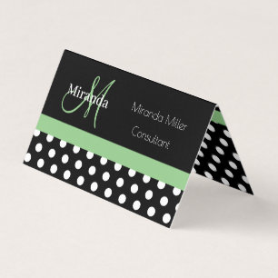 Groen Monogram Zwart Wit Polka Dot Visitekaartjes
