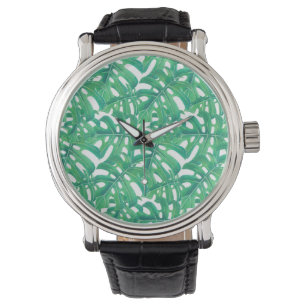 Groen monster een patroon van tropische bladeren o horloge