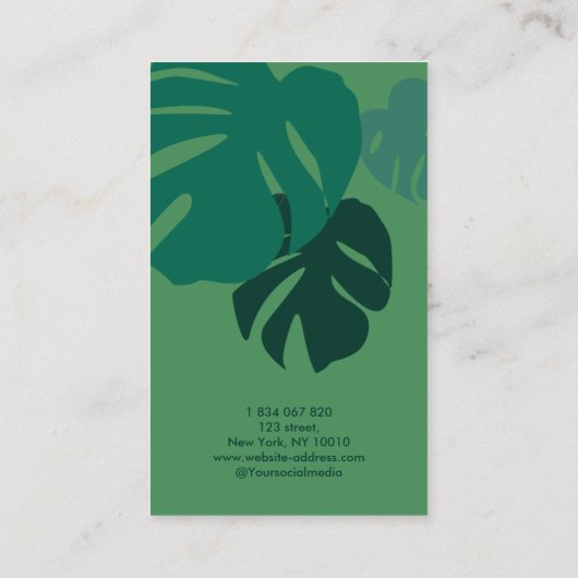 Groen Monstera Leaf Interieur Design Visitekaartje (Achterkant)