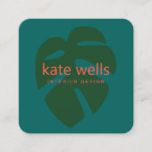 Groen Monstera Tropisch Leaf Logo Interieur Design Vierkante Visitekaartje (Voorkant)