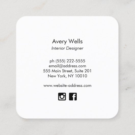 Groen Monstera Tropisch Leaf Logo Interieur Design Vierkante Visitekaartje (Achterkant)