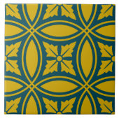 Groen Mosterd Japan Rosette Circle Patroon Tegeltje (Voorkant)