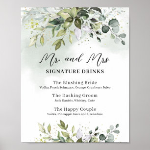 Groen mr and mrs signature drankjes trouw teken poster