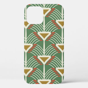 groen naadloos patroon met lijnen en geometrieschu iPhone 12 hoesje