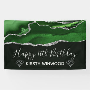 Groen & namaak zilver glitter agaat Sweet 16 Spandoek