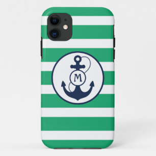 Groen Nautisch monogram anker iPhone 11 Hoesje