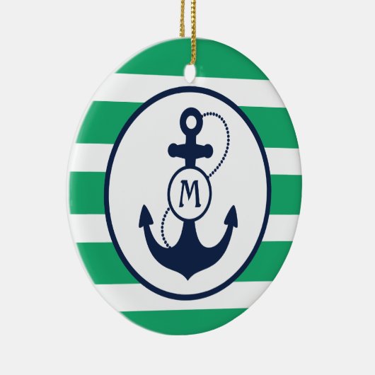 Groen Nautisch monogram anker Keramisch Ornament (Rechts)