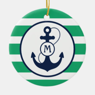 Groen Nautisch monogram anker Keramisch Ornament
