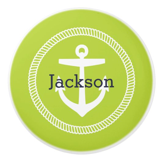 Groen Nautisch monogram anker Keramische Knop (Voorkant)