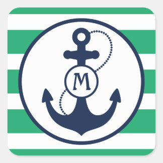 Groen Nautisch monogram anker Vierkante Sticker