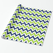 Groen, Navy Blue en White Zigzag Ikat Pattern Cadeaupapier (Uitgerold)