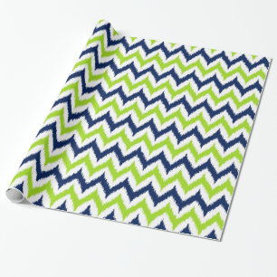 Groen, Navy Blue en White Zigzag Ikat Pattern Cadeaupapier