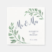 groen | Navy Blue Script Mr en Mrs. | Bruiloft Servet (Voorkant)