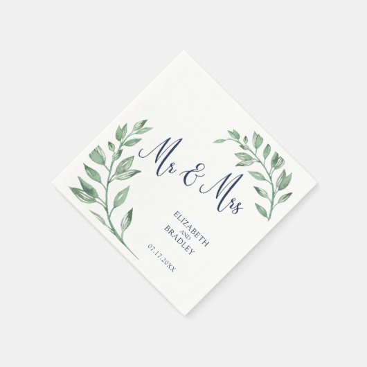 groen | Navy Blue Script Mr en Mrs. | Bruiloft Servet (Hoek)