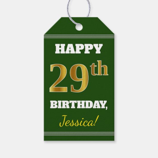 Groen, Nep Goud 29e Verjaardag + Eigen Naam Cadeaulabel (Voorkant)