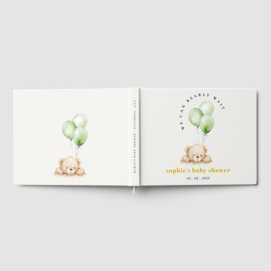 Groen Neutraal Bearly Wachtballon Baby shower Gastenboek (Volledig)