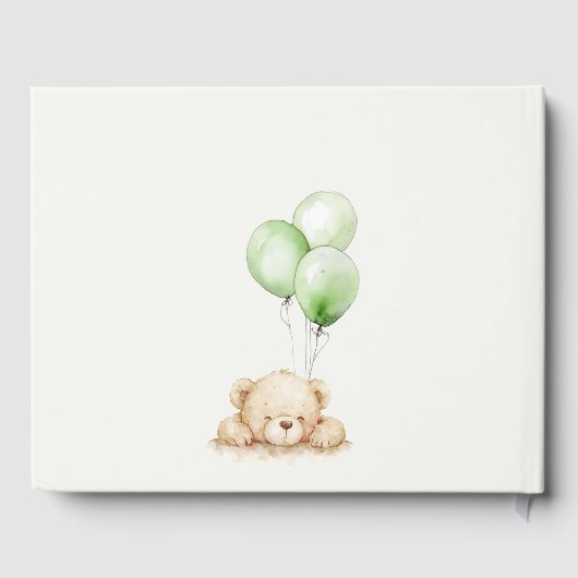 Groen Neutraal Bearly Wachtballon Baby shower Gastenboek (Achterkant)