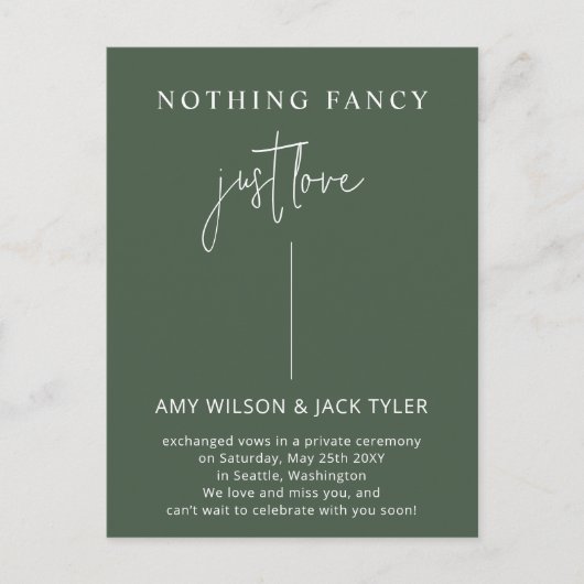 Groen Niets Fancy Gewoon Liefde Bruiloft Briefkaart (Voorkant)