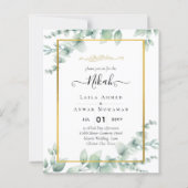 Groen NIKAH WALIMAH Eucalyptus GOUD QR CODE Uitnod (Voorkant)