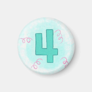 Groen nummer 4 Roze zwammen Birthday Magnets Magneet
