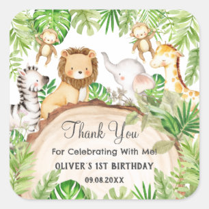 Groen Oerwoud Dieren 1e Verjaardag Baby shower Vierkante Sticker