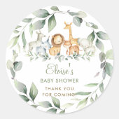 Groen Oerwoud Dieren Baby shower Dank u Ronde Sticker (Voorkant)
