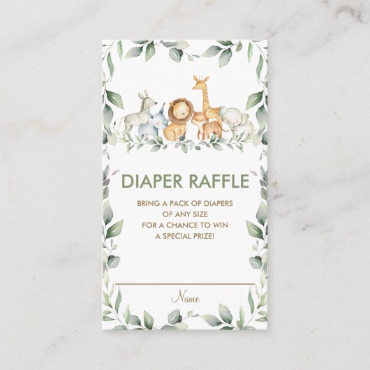 Groen Oerwoud Dieren Baby shower Luier Raffle Informatiekaartje (Voorkant)