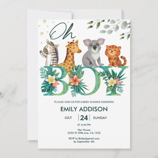Groen Oerwoud Dieren Oh Boy Safari Baby shower Kaart (Voorkant)