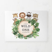 Groen Oerwoud Safari Wild Animal Boy Baby shower Drieluik Aankondiging (Cover)
