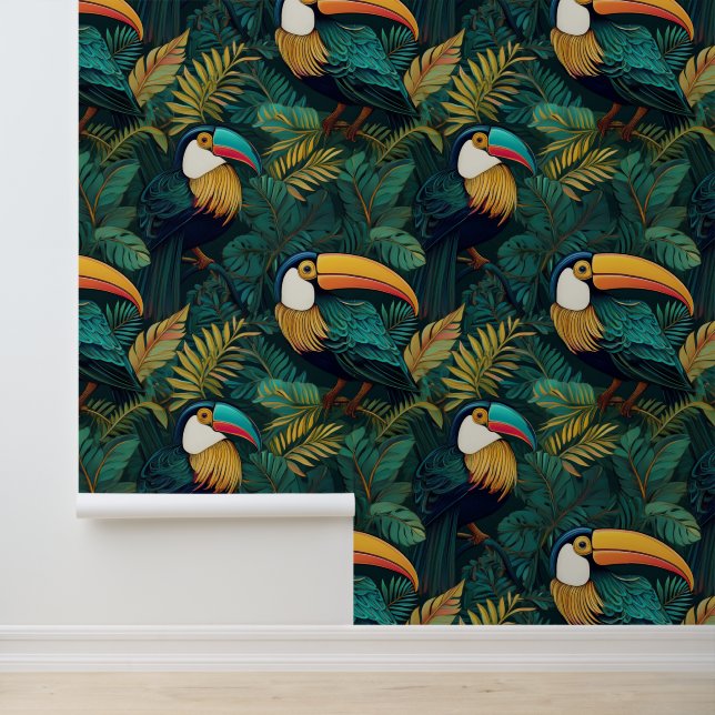 Groen Oerwoud Toucan Tropical Bird Behang (Applicatie)