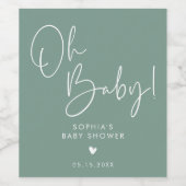 Groen Oh Baby Modern Boho Baby shower Wijn Etiket (Enkel label)