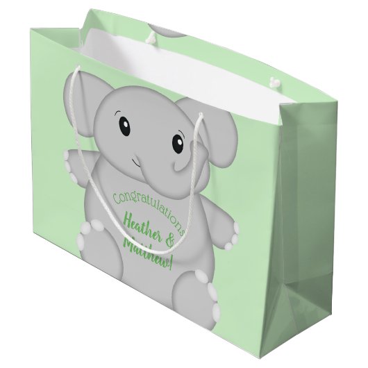 Groen olifant Baby shower Groot Cadeauzakje (Achterkant Gekanteld)