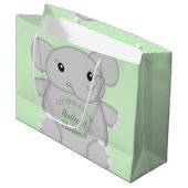 Groen olifant Baby shower Groot Cadeauzakje (Voorkant Gekanteld)