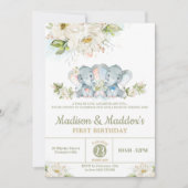 Groen Olifant Tweeling Jongen Meisje Verjaardagsfe Kaart (Voorkant)