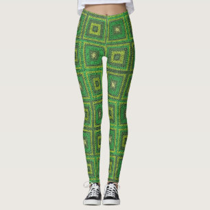 Groen Oma Vierkant Patroon Leggings